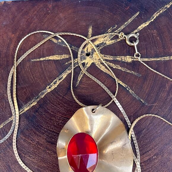 Vintage Space Age Modern Necklace 70s Gold Jewelry Modernist - Picture 6 of 7